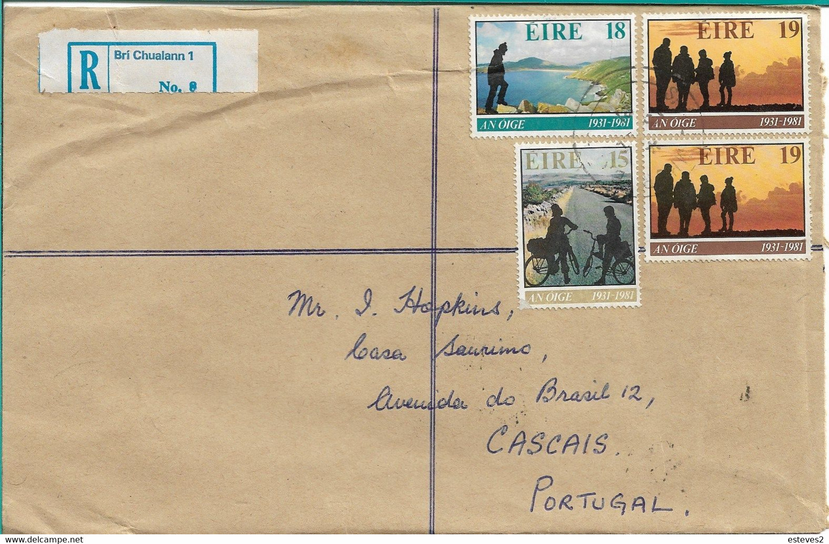 Ireland , Eire , Bri Chualann 1 Registration Label , Sraid Mhor Bré And Lisboa 1981 Postmarks - Lettres & Documents