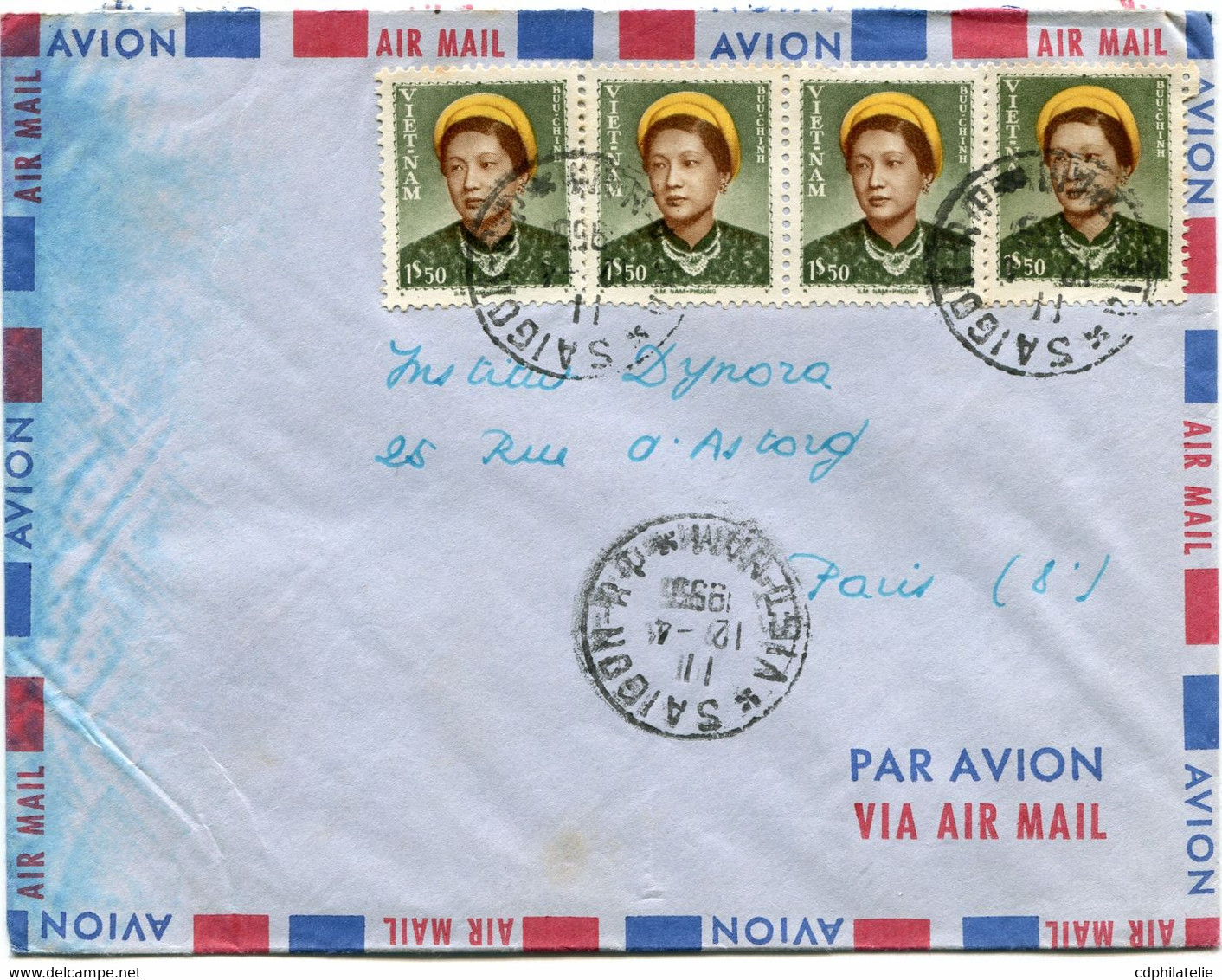 VIET-NAM LETTRE PAR AVION DEPART SAIGON 12-4-1955 VIET-NAM POUR LA FRANCE - Viêt-Nam