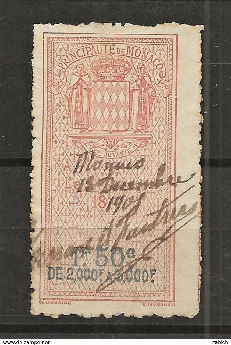 TIMBRES FISCAUX DE MONACO EFFETS DE COMMERCE  N°17   1F50  Rouge Et Bleu - Fiscali