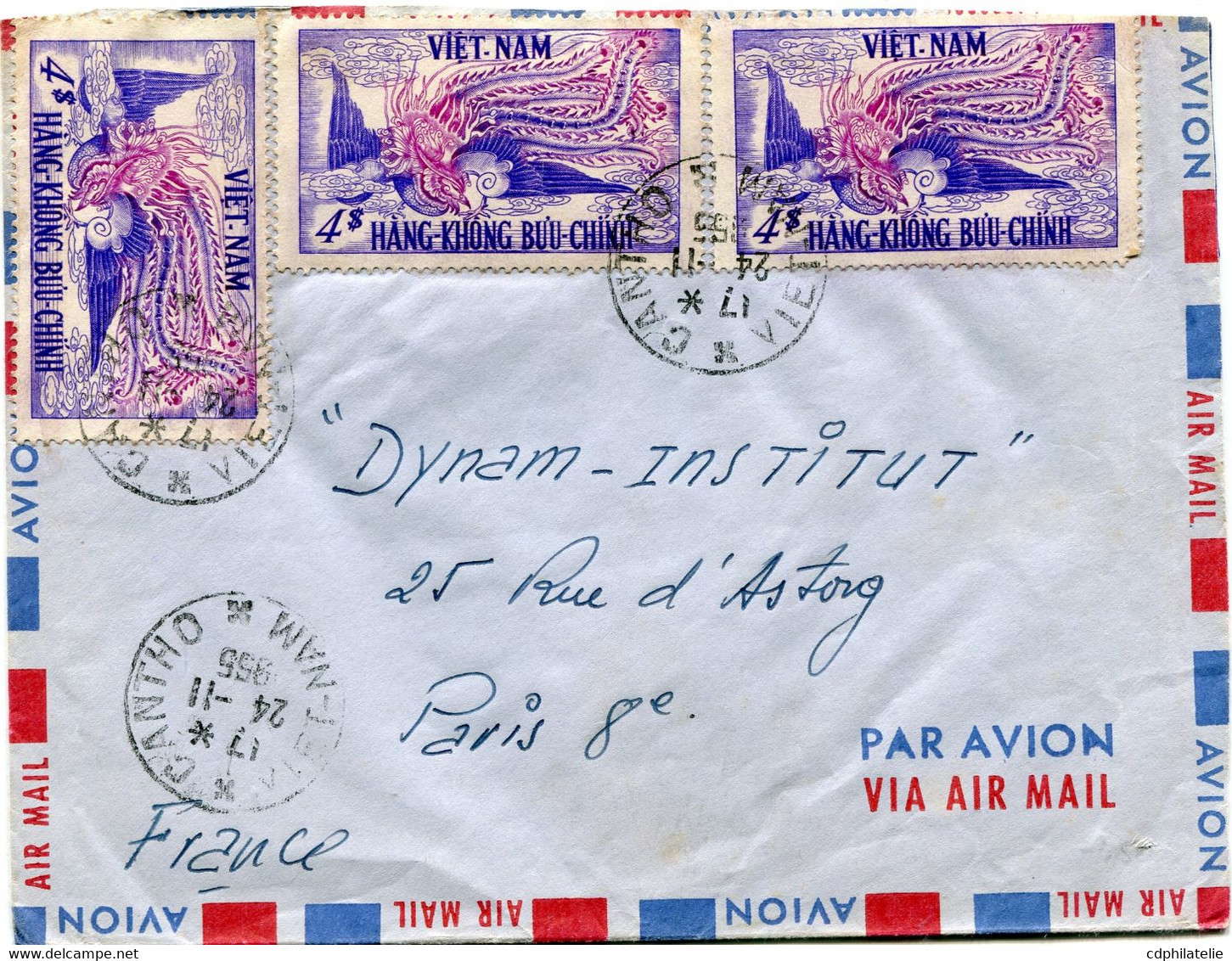 VIET-NAM LETTRE PAR AVION DEPART CANTHO 24-11-1955 VIET-NAM POUR LA FRANCE - Viêt-Nam