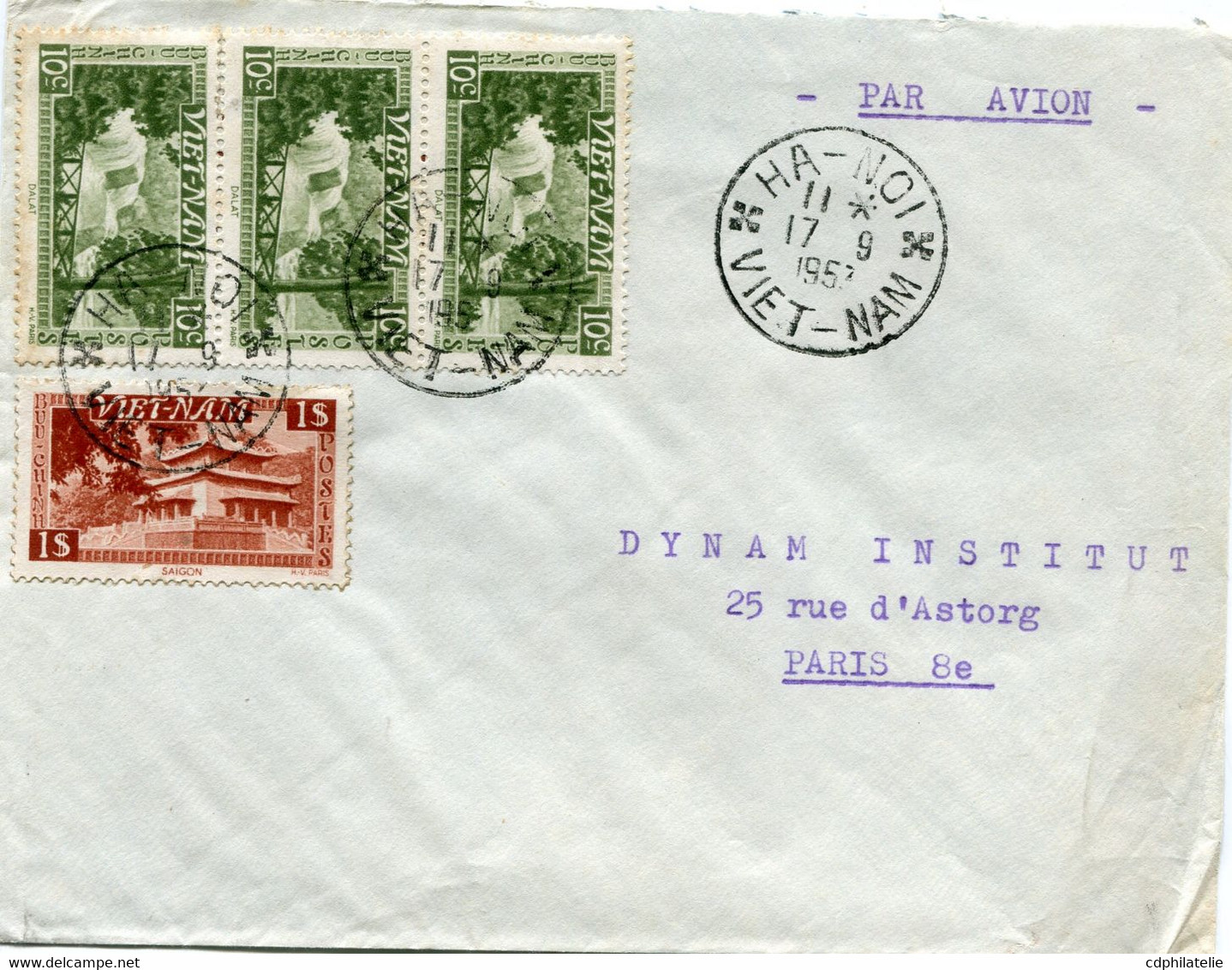 VIET-NAM LETTRE PAR AVION DEPART HA - NOI 17-9-1953 VIET-NAM POUR LA FRANCE - Viêt-Nam