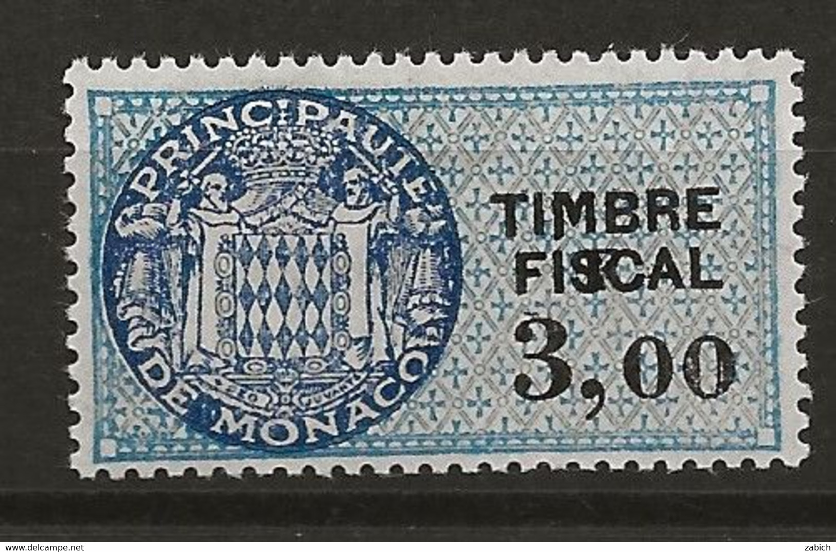 TIMBRES FISCAUX DE MONACO SERIE UNIFIEE  VARIETE F De La Valeur Décalé Sur N° 68 3,F00 Bleu (**) - Fiscali
