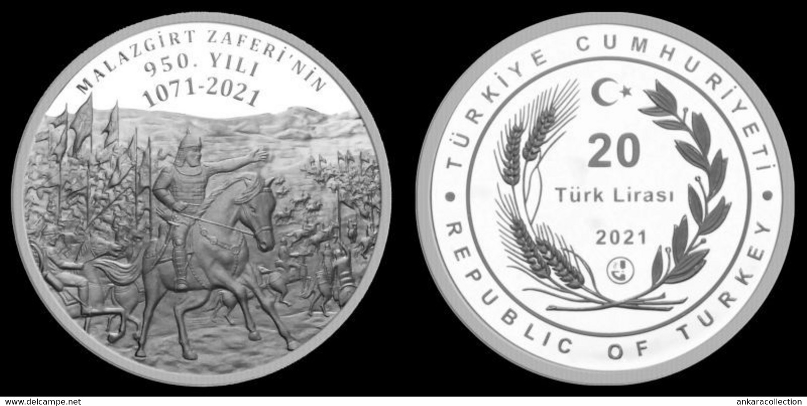 AC -  950th ANNIVERSARY OF MALAZGIRT VICTORY COMMEMORATIVE SILVER COIN TURKEY, 2021 PROOF UNCIRCULATED - Turkey