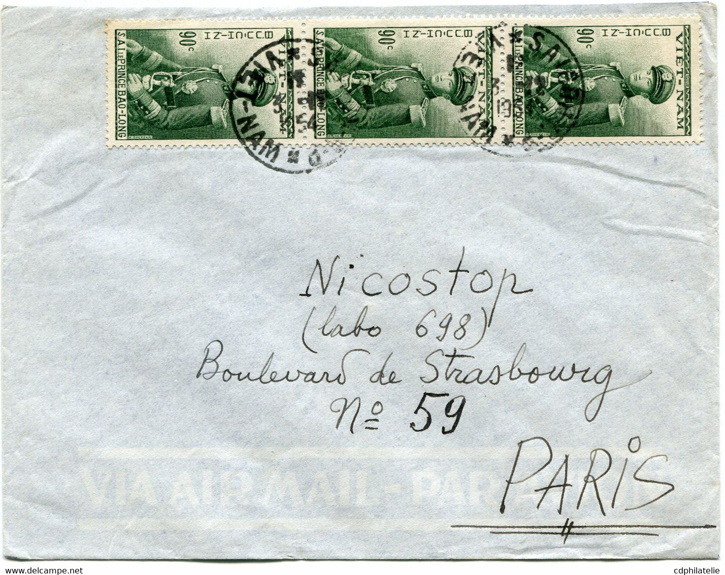 VIET-NAM LETTRE PAR AVION DEPART SAIGON 3-12-1954 VIET-NAM POUR LA FRANCE - Viêt-Nam