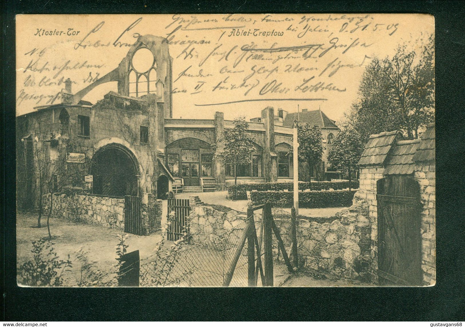 AK Abtei Treptow, Kloster Tor, Gelaufen 1909 Nach Amerika - Treptow