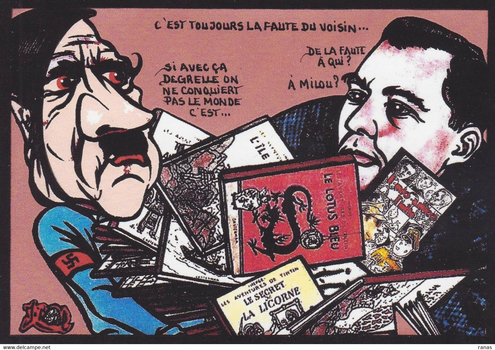 CPM Hergé Tirage 30 Exemplaires Numérotés Signés Par JIHEL Tintin Degrelle Hitler Satirique Caricature - Comics
