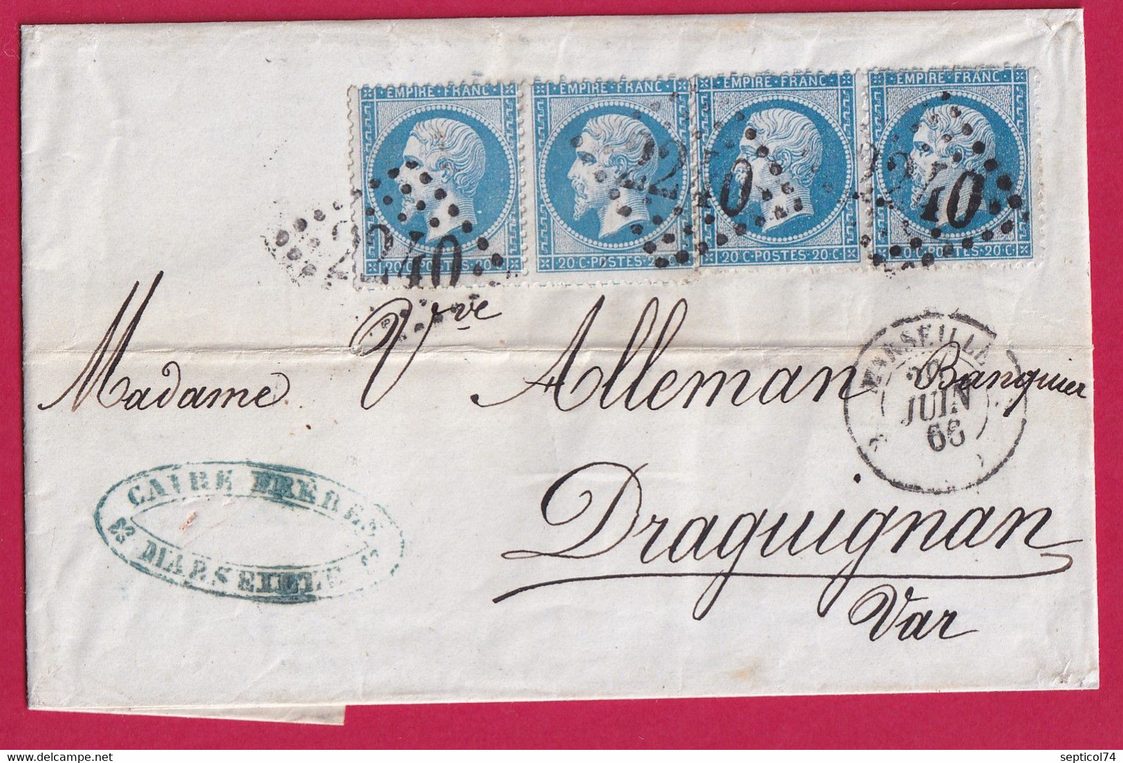 N°22 X4 DONT 2 VARIETE PETIT TIMBRE GC 2240 MARSEILLE 2 12 2 POUR DRAGUIGNAN VAR - 1849-1876: Période Classique