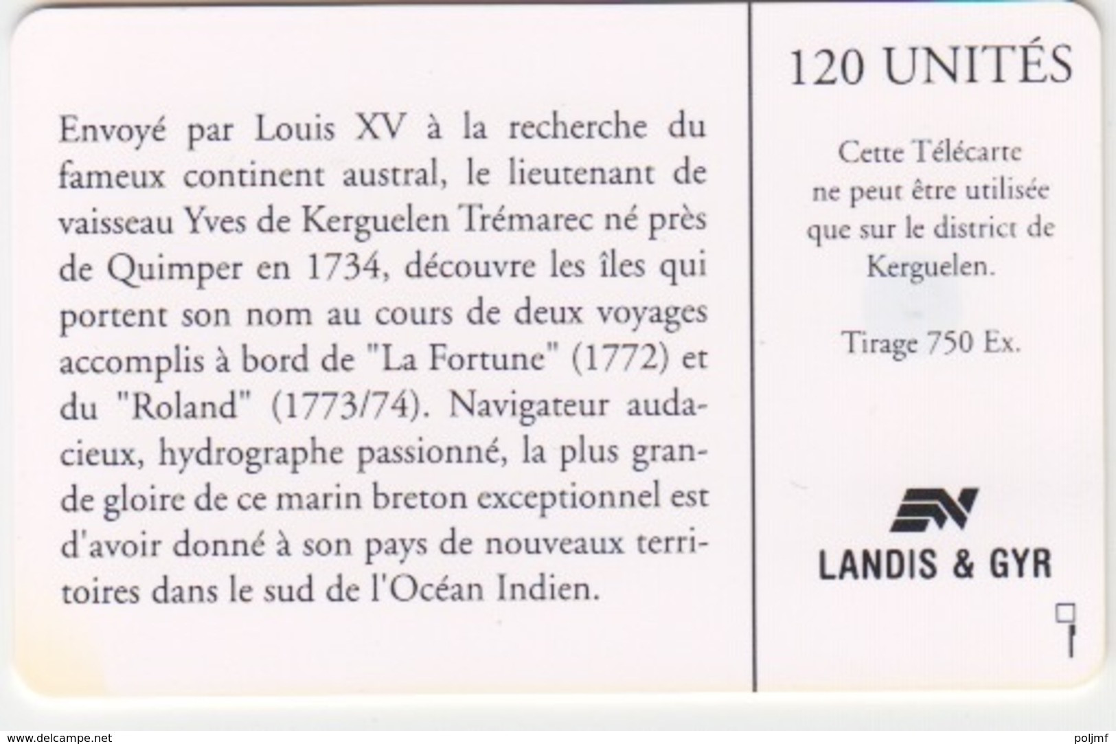 Télécarte 120U, Tirage 750, Amiral De Kerguelen - TAAF - Territori Francesi Meridionali