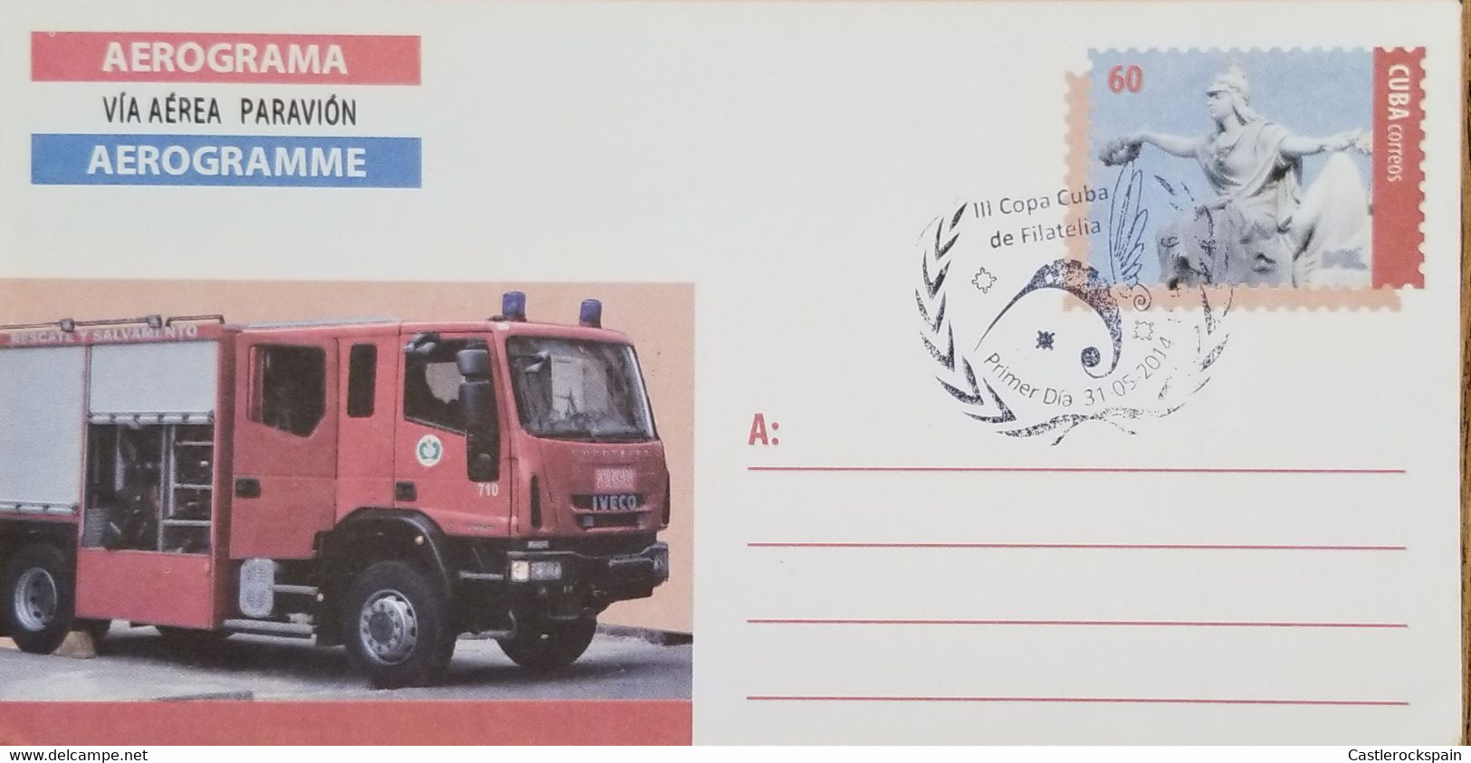 O) 2014 CUBA, CARIBBEAN, JUSTICE AND LIBERTY, FIRETRUCK, RESCUE, III PHILATELY CUP, AEROGRAM, UNUSED - Lettres & Documents