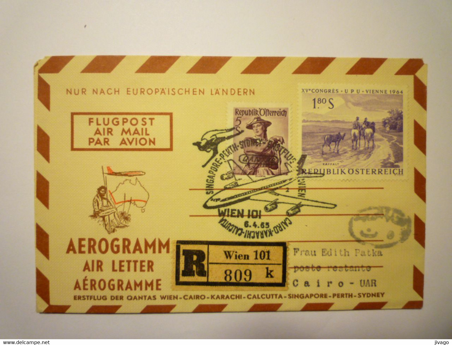 2021 - 3025  LETTRE REC  "ERSTFLUG WIEN-CAIRO-KARACHI-CALCUTTA-SINGAPORE-PERTH-SIDNEY"  1965   XXX - Otros & Sin Clasificación