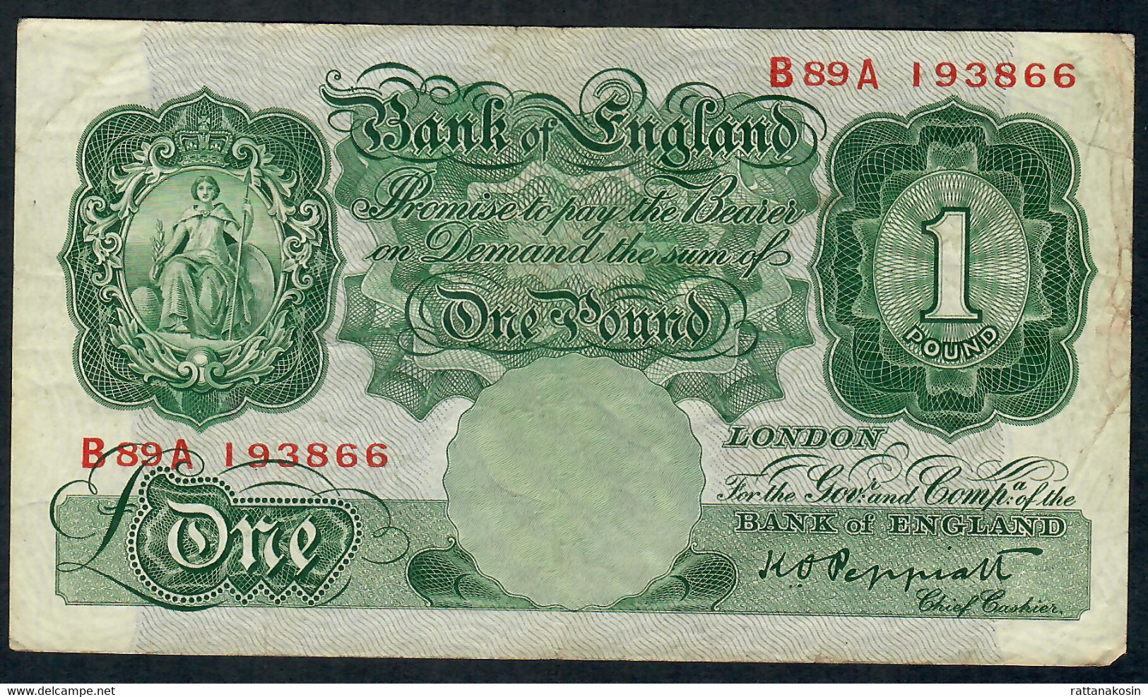 Great Britain P369 (= B 329 ) 1 POUND October 1934 #B89A Sign.PEPPIATT  F-VF NO P.h. - 1 Pound