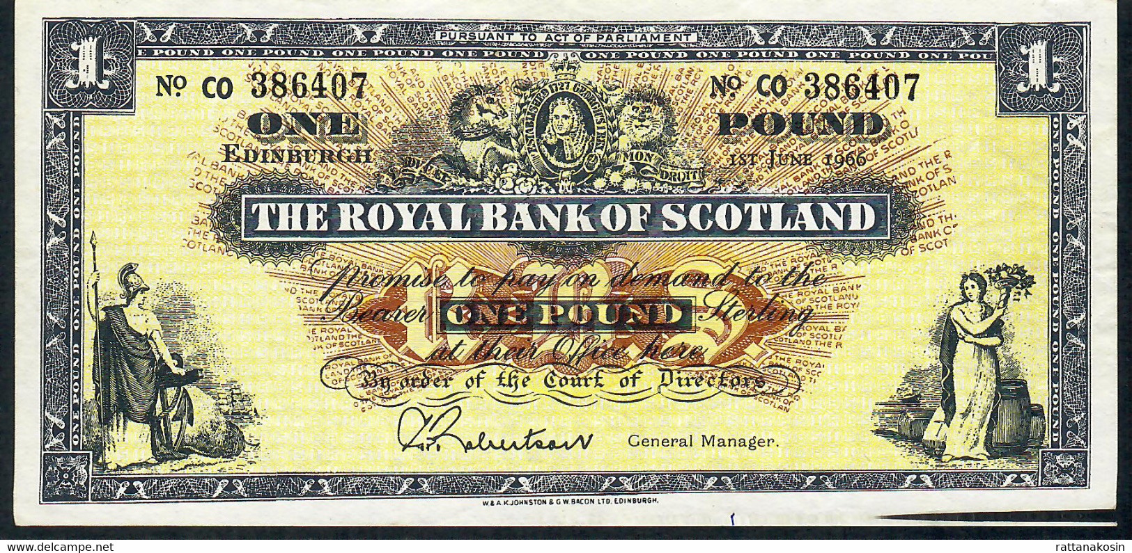 SCOTLAND The Royal Bank Of Scotland P325b 1 POUND 1.6.1966       XF    NO P.h. - 1 Pond