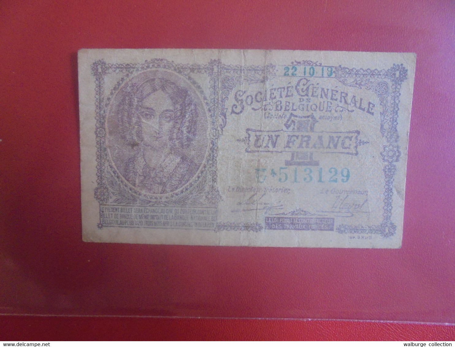 BELGIQUE 1 Franc 1918 Circuler (B.24) - 1-2 Francos