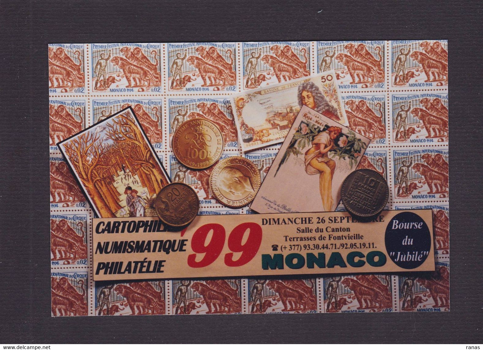 CPM Monaco Monte Carlo Non Circulé Tirage Limité En 100 Ex. Philatélie Numismatique Salon 1999 - Monte-Carlo