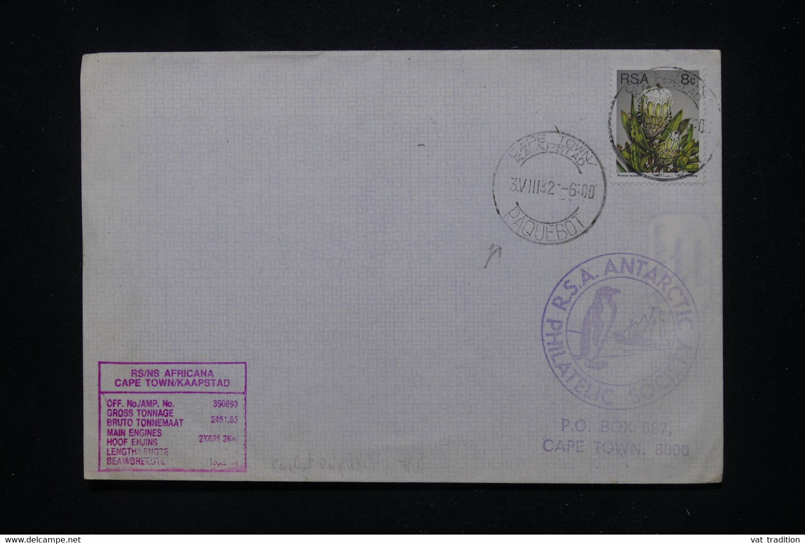 AFRIQUE DU SUD - Oblitération Paquebot Sur Enveloppe En 1982 Avec Cachets Antarctique  - L 106555 - Lettres & Documents