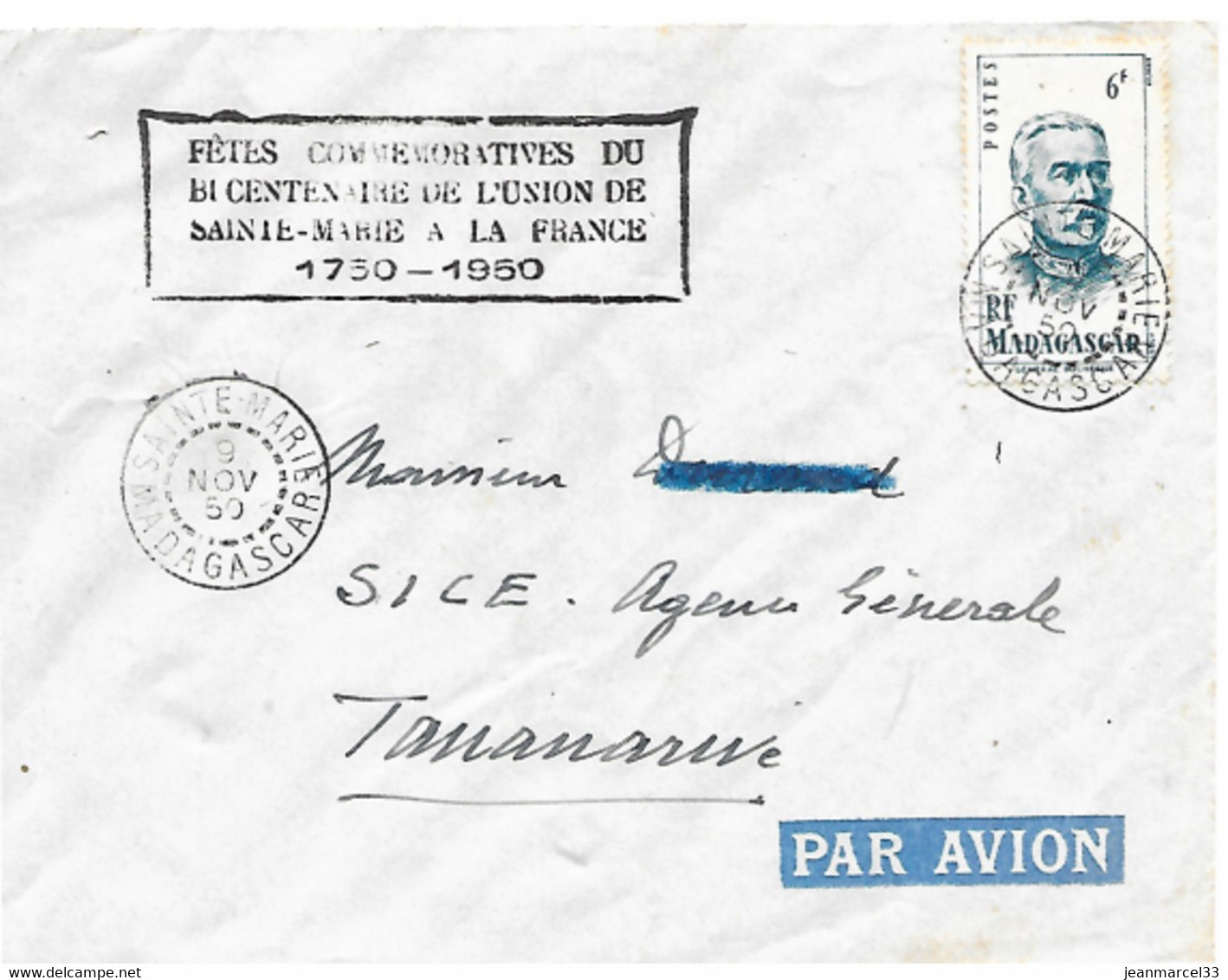 Marques Postale " Fêtes Commémoratives Du Bicentenaire De L'Union De Sainte-Marie à La France 1750-1950 " - Brieven En Documenten