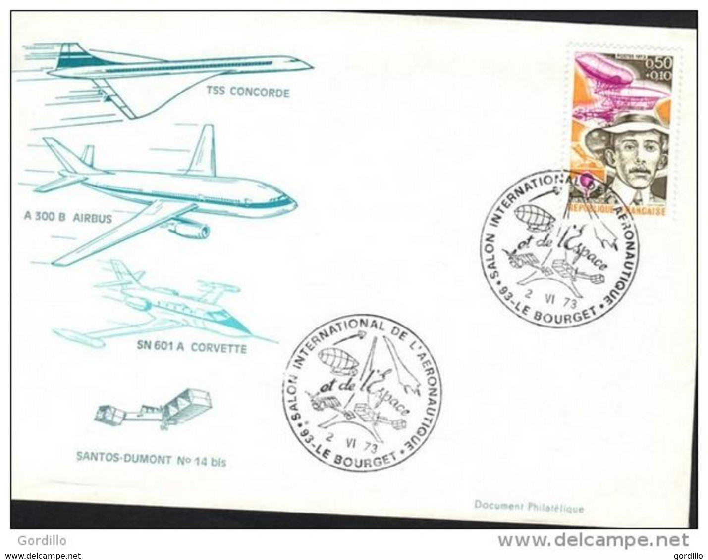 Pli  Enveloppe Et Cachet Illustré CONCORDE - Salon Aéronautique LE BOURGET 2/6/1973+. - Concorde