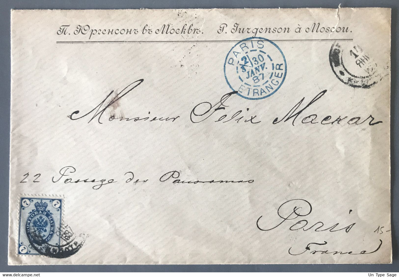 Russie Enveloppe De Moscou Pour La France 30.1.1887 - TAD PARIS ETRANGER - (B2131) - Storia Postale