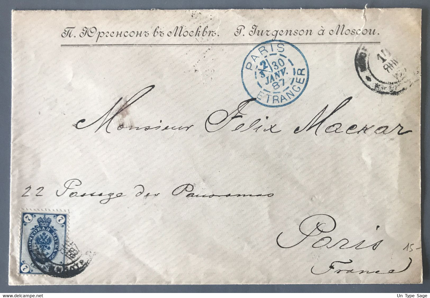 Russie Enveloppe De Moscou Pour La France 30.1.1887 - TAD PARIS ETRANGER - (B2131) - Lettres & Documents