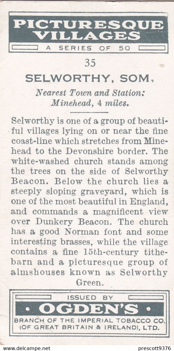 35 Selworth Somerset - Picturesque Villages 1936 - Ogdens  Cigarette Card - Original - Photographic - Ogden's