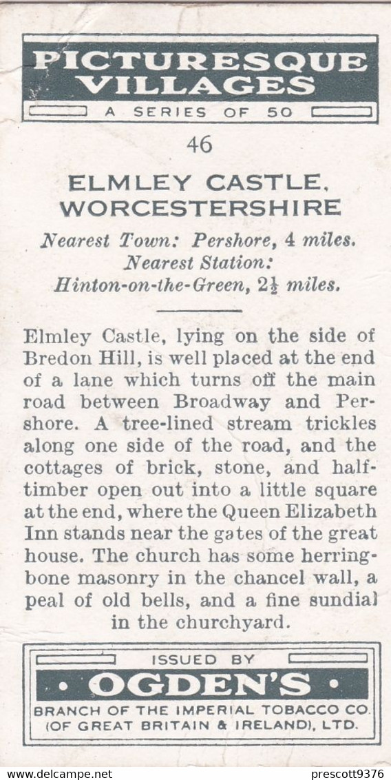 46 Elmley Castle Worcester  - Picturesque Villages 1936 - Ogdens  Cigarette Card - Original - Photographic - Ogden's