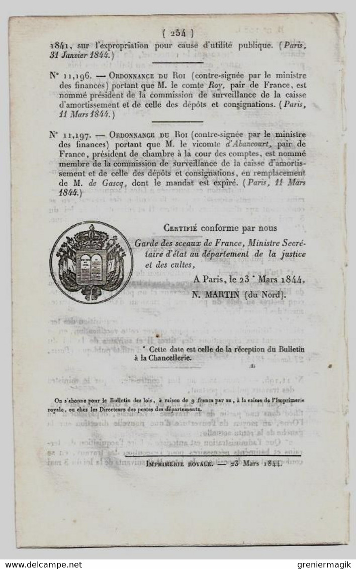 Bulletin Des Lois 1083 1844 Maréchal Drouet Comte D'Erlon/Douanes De Longlaville/Pontaubault/Bidart/Ecouché/Comte Roy - Décrets & Lois