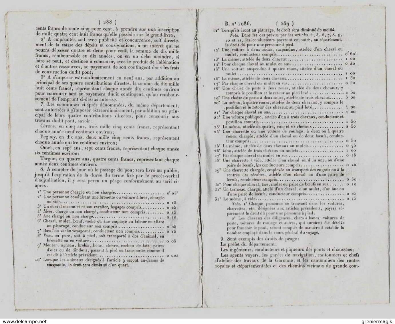 Bulletin Des Lois 1086 1844 Tarif Péage Pont Entre Cadillac Et Cérons (Gironde)/Médecine Strasbourg/Arsenal Besançon - Décrets & Lois