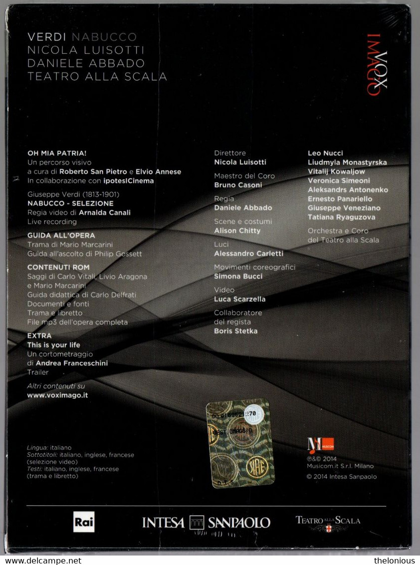 # Giuseppe Verdi - Nabucco - Teatro Alla Scala (DVD + CD Ancora Sigillato) - Conciertos Y Música