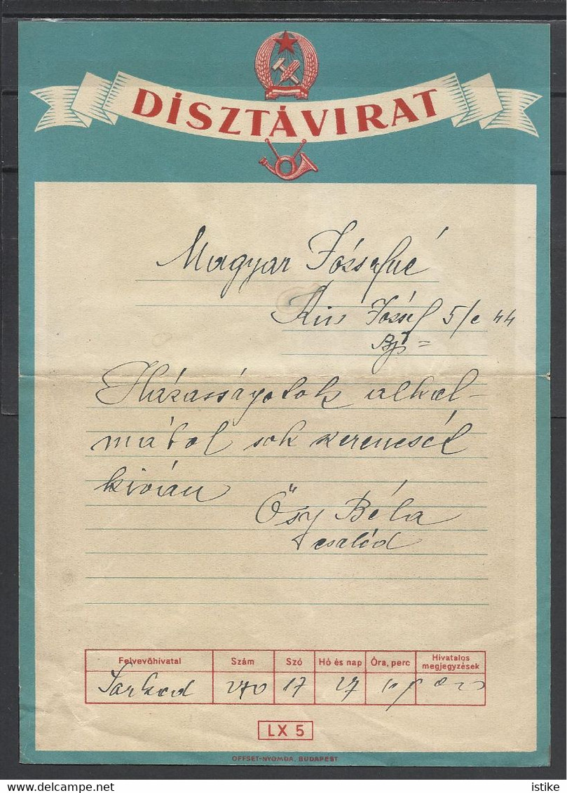 Hungary, Telegram,  '50s. - Télégraphes