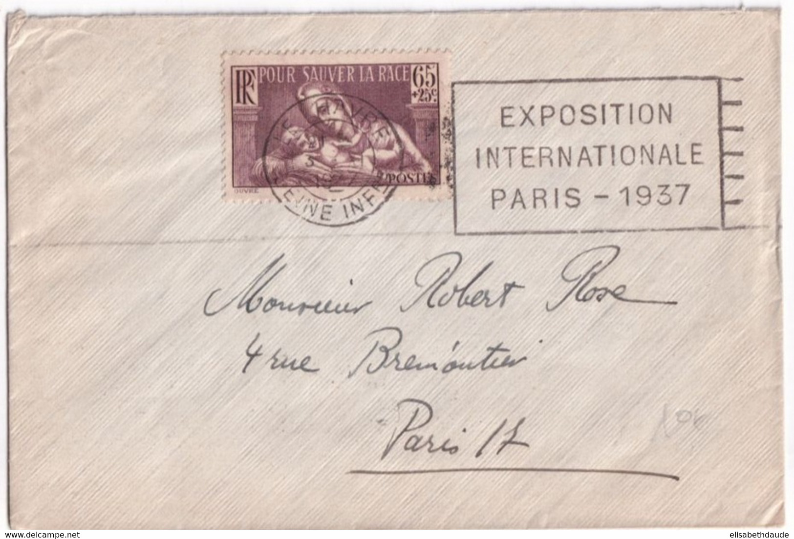 1937 - YVERT N°356 SEUL Sur LETTRE De LE HAVRE Avec OMEC EXPO INTERNATIONALE De PARIS ! => PARIS - Storia Postale