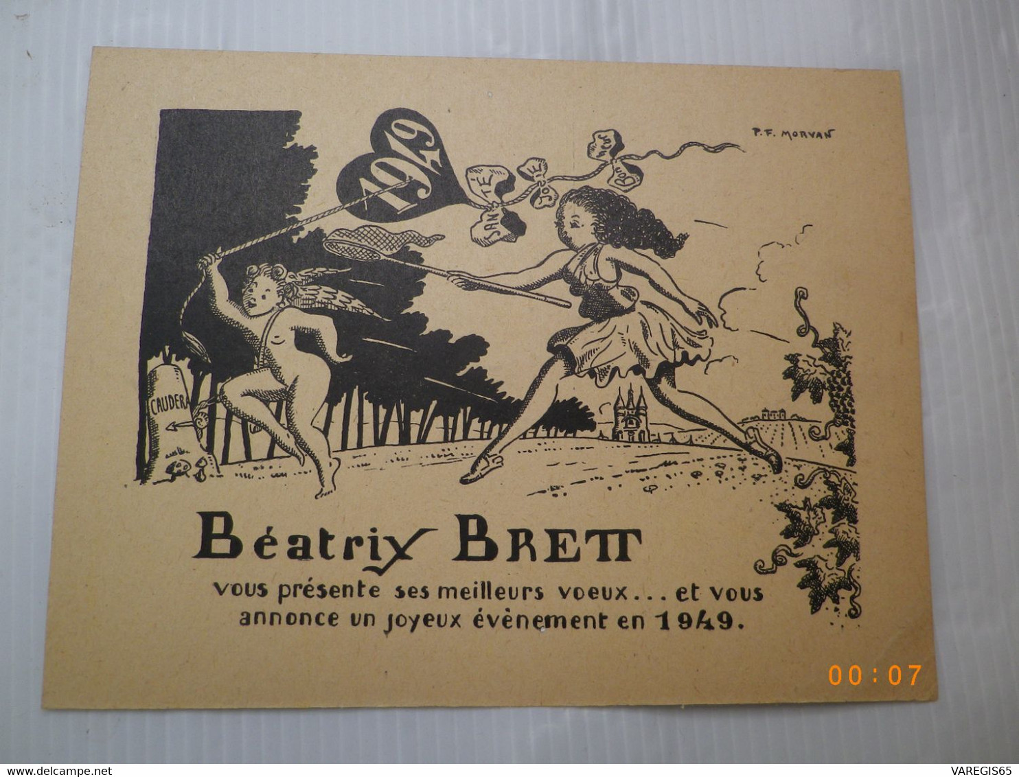 PAUL FRANÇOIS MORVAN - ILLUST. EX LIBRIS - CARTE DE VOEUX ET JOYEUX EVENEMENT 1949 - BEATRIX BRETT A.F.C.E.L. - Ex Libris