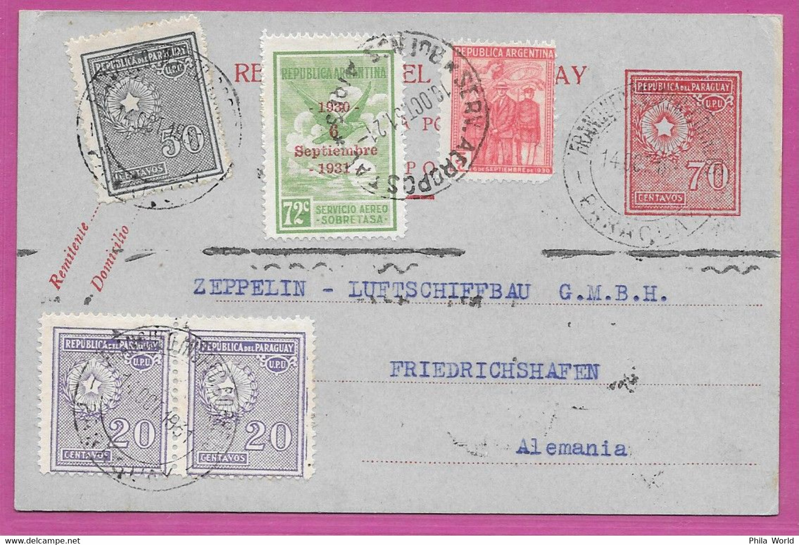 CONDOR ZEPPELIN LZ 127 1931 DEUTSCHE FLUGPOST Air Mail EP PARAGUAY & ARGENTINA Combi Franking GERMANY LUFTPOST Par Avion - Aerei