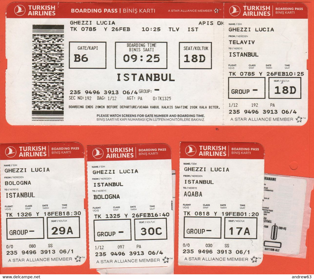 TURKISH AIRLINES - 2020 - Lot Of 4 X BOARDING PASS - BİNİŞ KARTI - Wereld