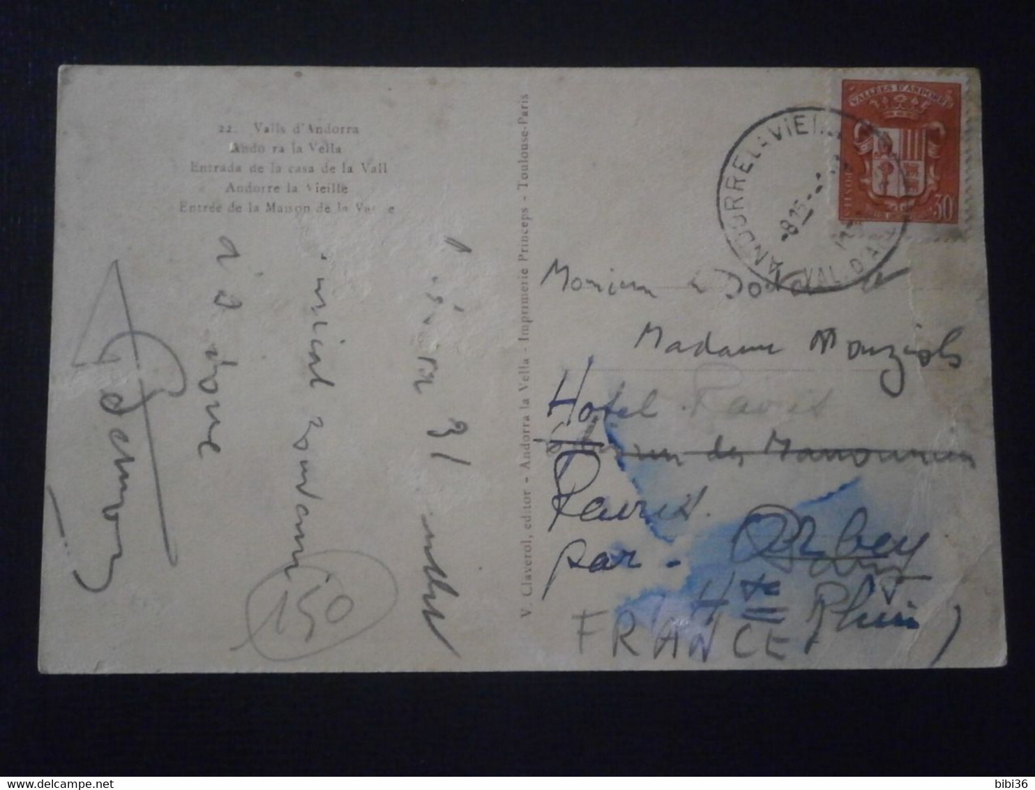 ANDORRE ANDORRA TIMBRE LETTRE CARTE ENVELOPPE DOCUMENT ANDORRE LA VIEILLE - Máquinas Franqueo (EMA)