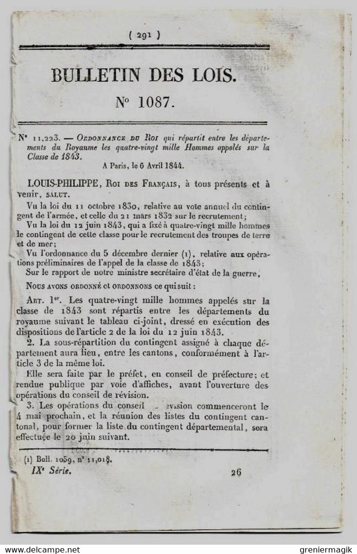 Bulletin Des Lois 1087 1844 Classe 1843/Hédé/Chemin De Fer D'Orléans à Vierzon/Rouzat Allier Sioule (Saint-Bonnet...) - Décrets & Lois