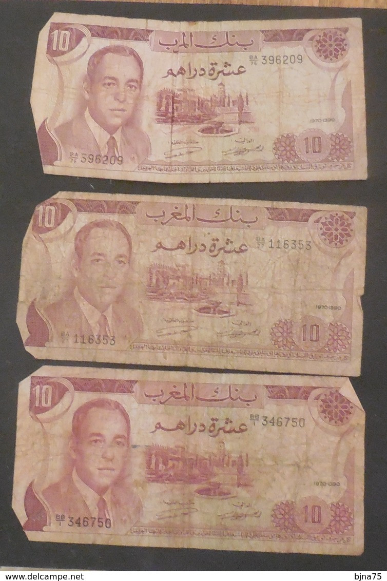 BILLET  MAROC  10 DIRHAMS  Année 1970  /   Lot De 3 - Marocco