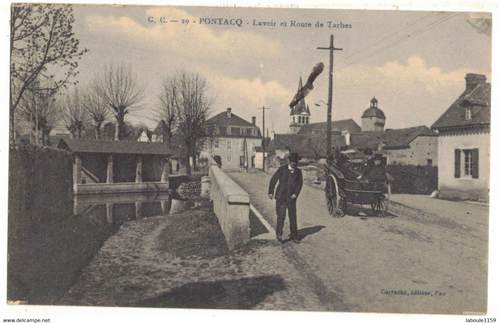 PYRENEES ATLANTIQUES PONTACQ : LAVOIR ET ROUTE DE TARBES - CIRCULEE DE PONTACQ EN 1940 - Pontacq