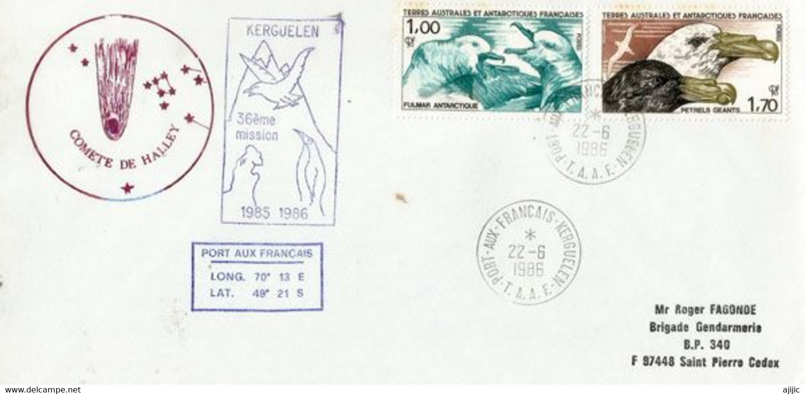 TAAF.Patrouilleur Albatros Aux Iles Kerguelen. (Océan Indien) Pour Le Passage De La Comête De Halley. Lettre 1986 (rare) - Programmes Scientifiques