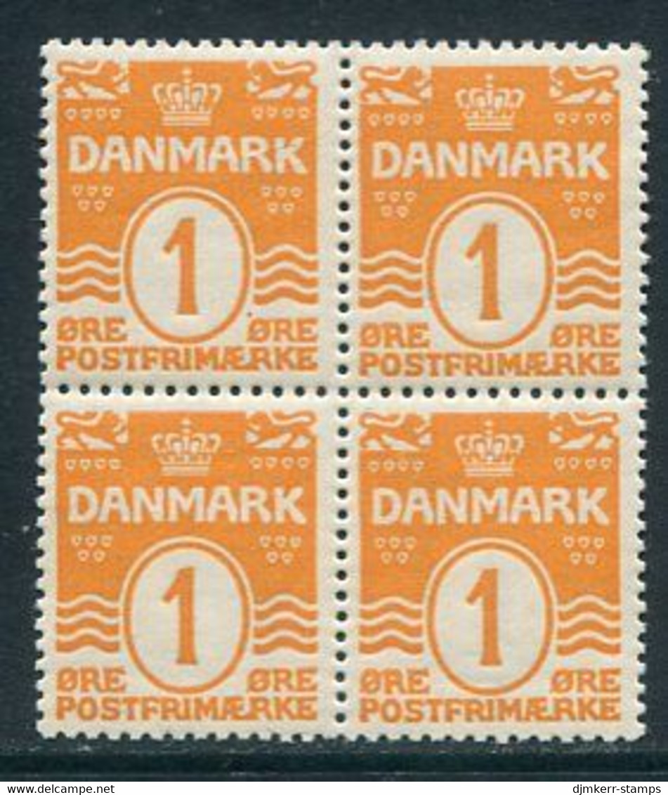 DENMARK 1913 Numeral With Wavy Lines And Hearts 1 Øre Block Of 4 MNH / **   Michel 77 - Nuevos