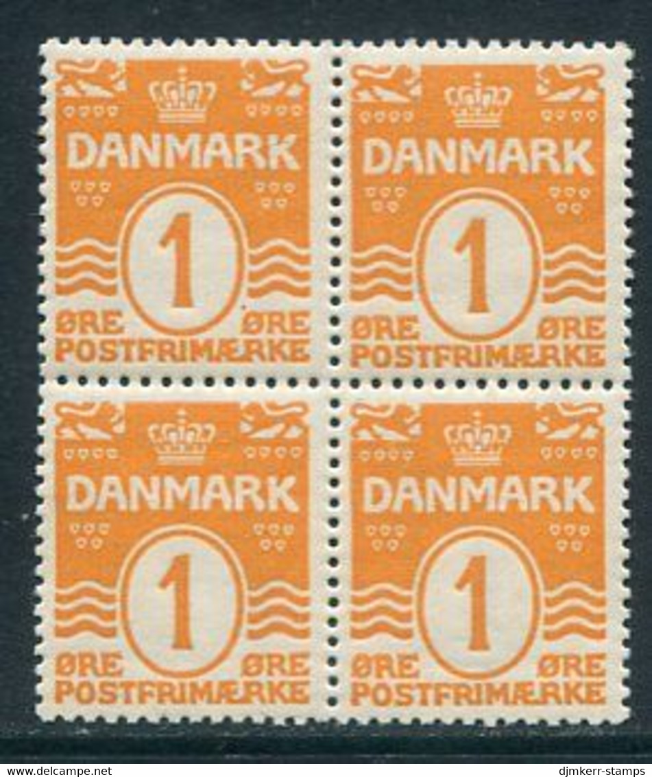 DENMARK 1913 Numeral With Wavy Lines And Hearts 1 Øre Block Of 4 MNH / **   Michel 77 - Ungebraucht