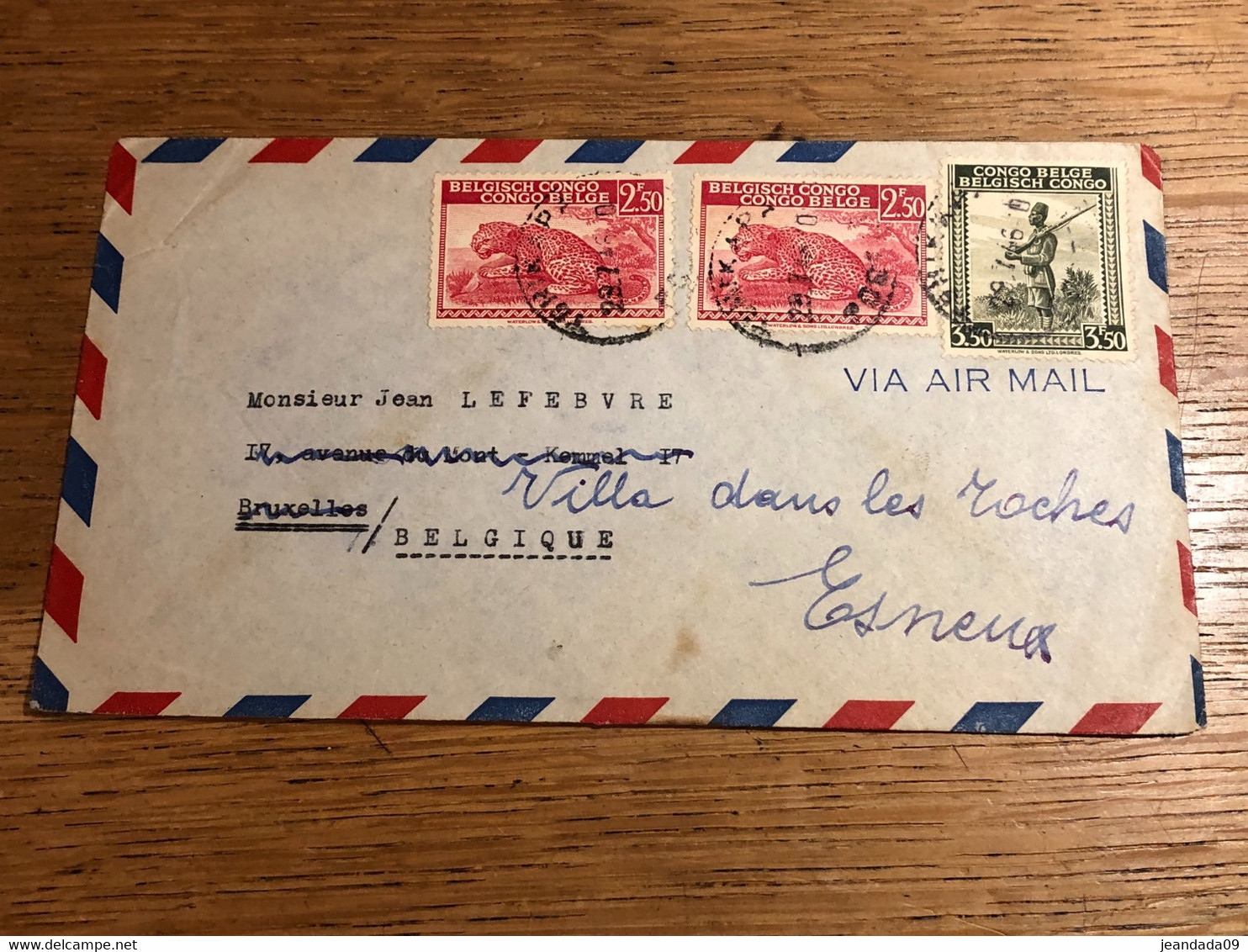 Pli C/O Forminière Tshikapa 29-07-1946 -> Bruxelles Cachet 5 Aout 1946 -> Esneux Port De 8,5 Francs Par Avion - Cartas & Documentos