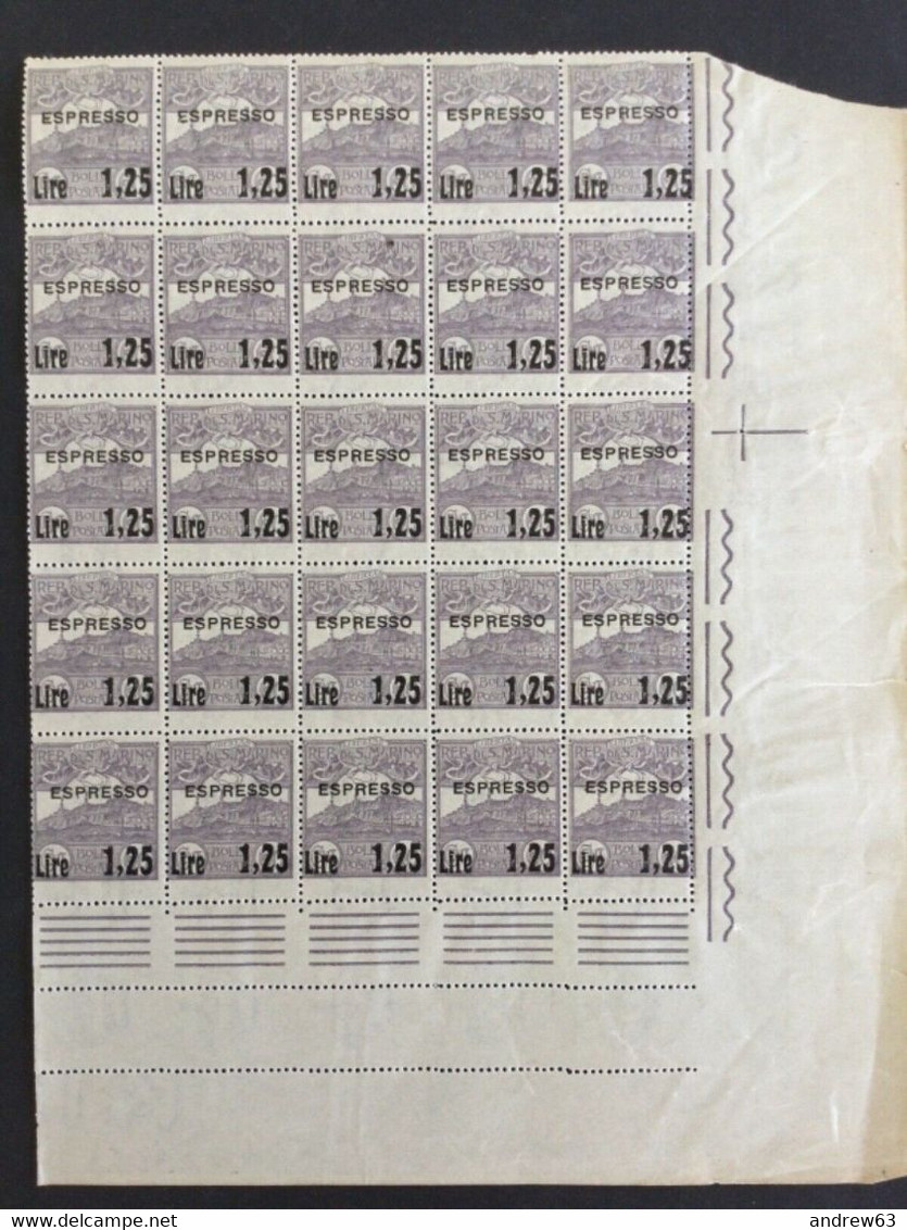 SAN MARINO - 1926 - Veduta Di San Marino, Sovrastampato Espresso - Blocco Da 25 - Nuovi - Ottima Conservazione - Express Letter Stamps