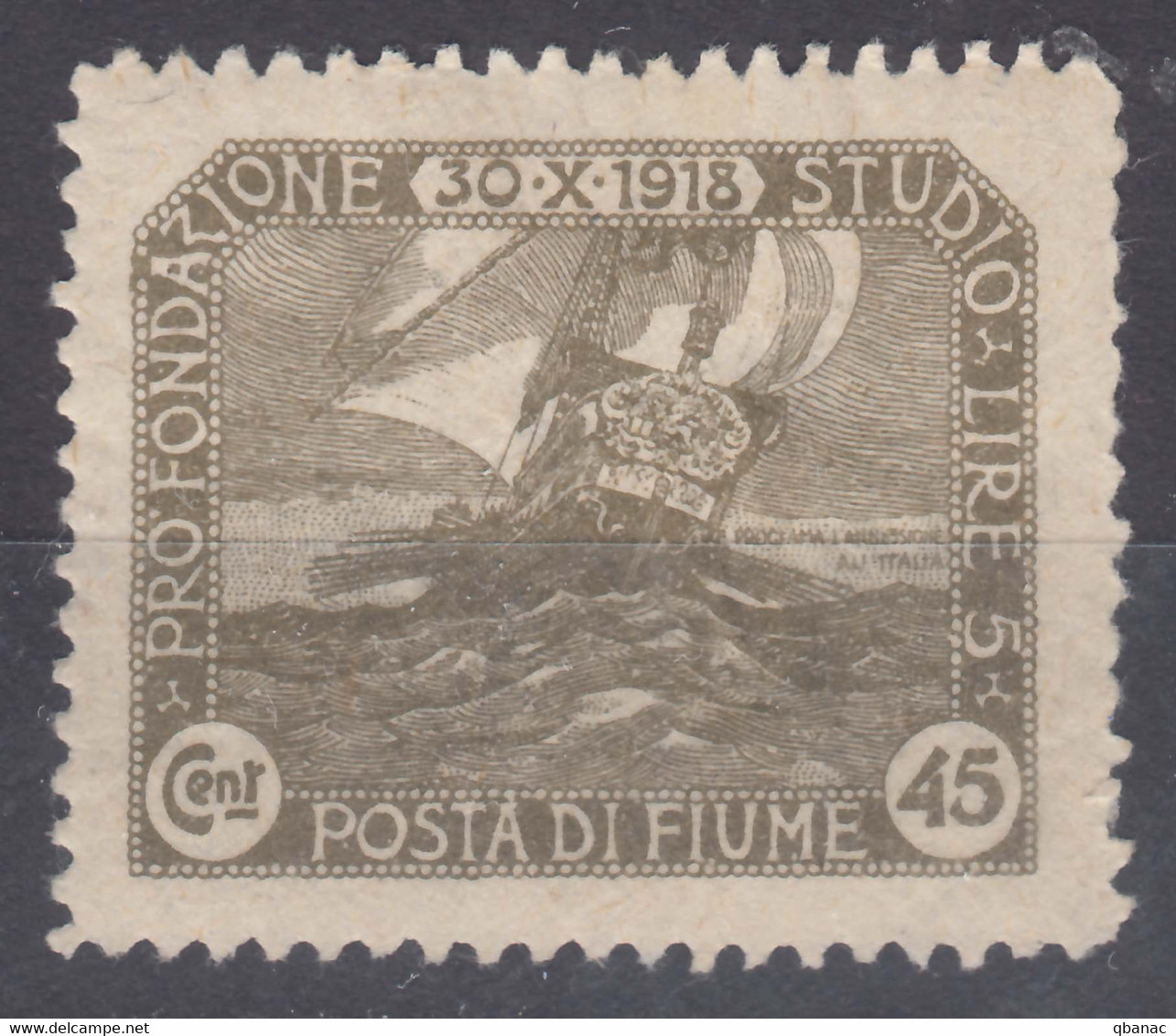 Italy Occupation During WWI Fiume 1919 Plebiscite Fondazione Studio Sassone#66 Mi#54 Mint Hinged - Fiume