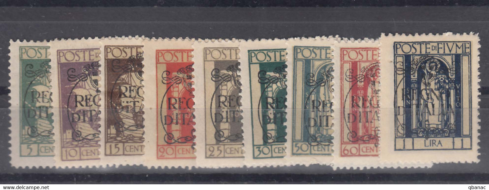 Italy Occupation WWI, Fiume 1924 Sassone#202-210 Mi#182-190 Mint Hinged Short Set - Fiume