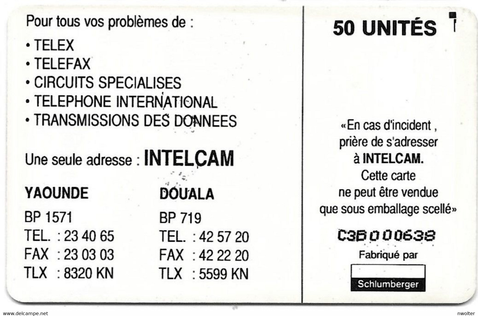 @+ Cameroun - Logo Intelcam - 50 U - SC5 - Serie : C3B000638 Black - Ref: CAM-25a - Rare - Cameroon