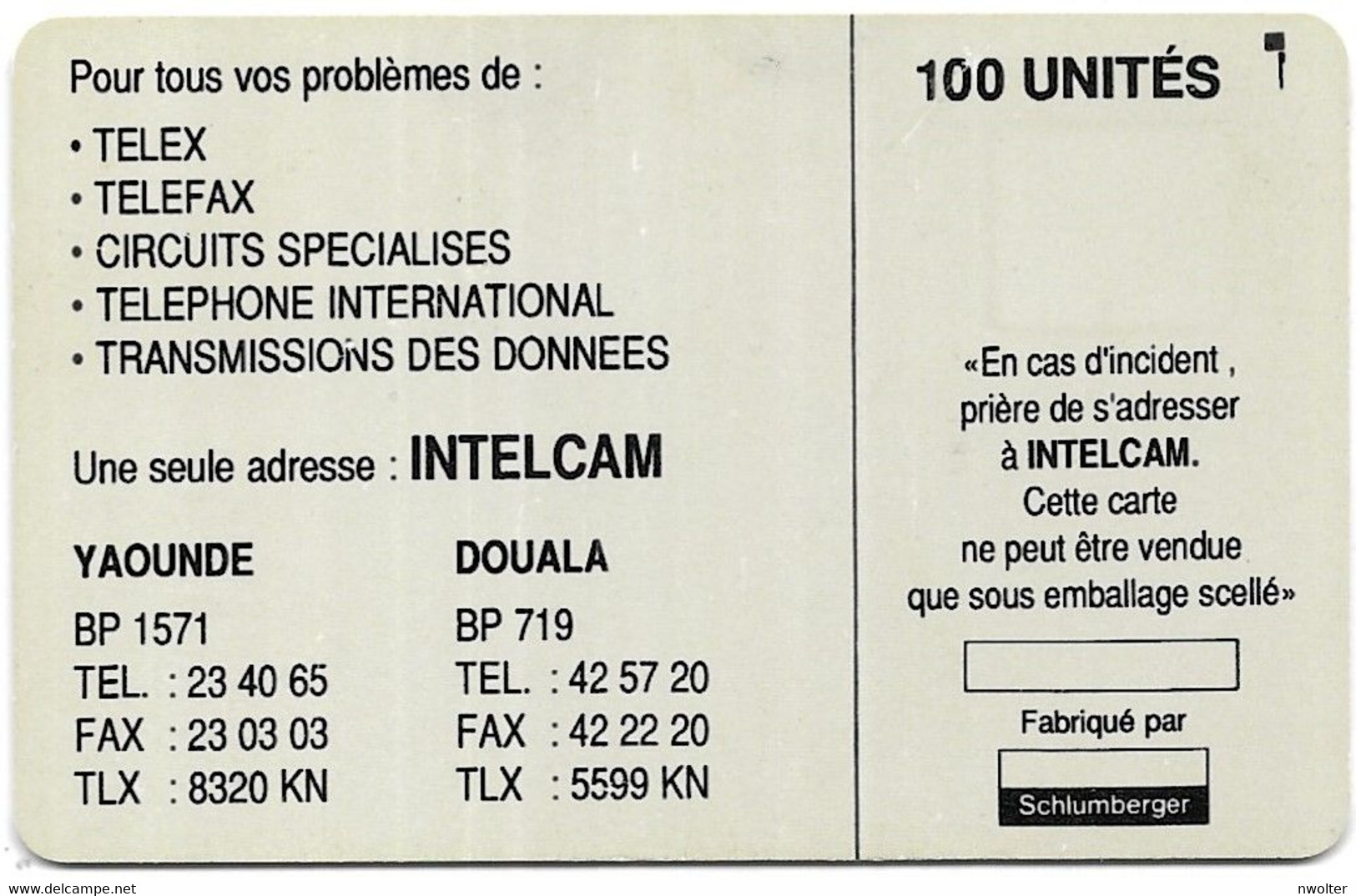 @+ Cameroun - Logo Intelcam - 100 U - Sans Puce Ni Numero - Cameroon