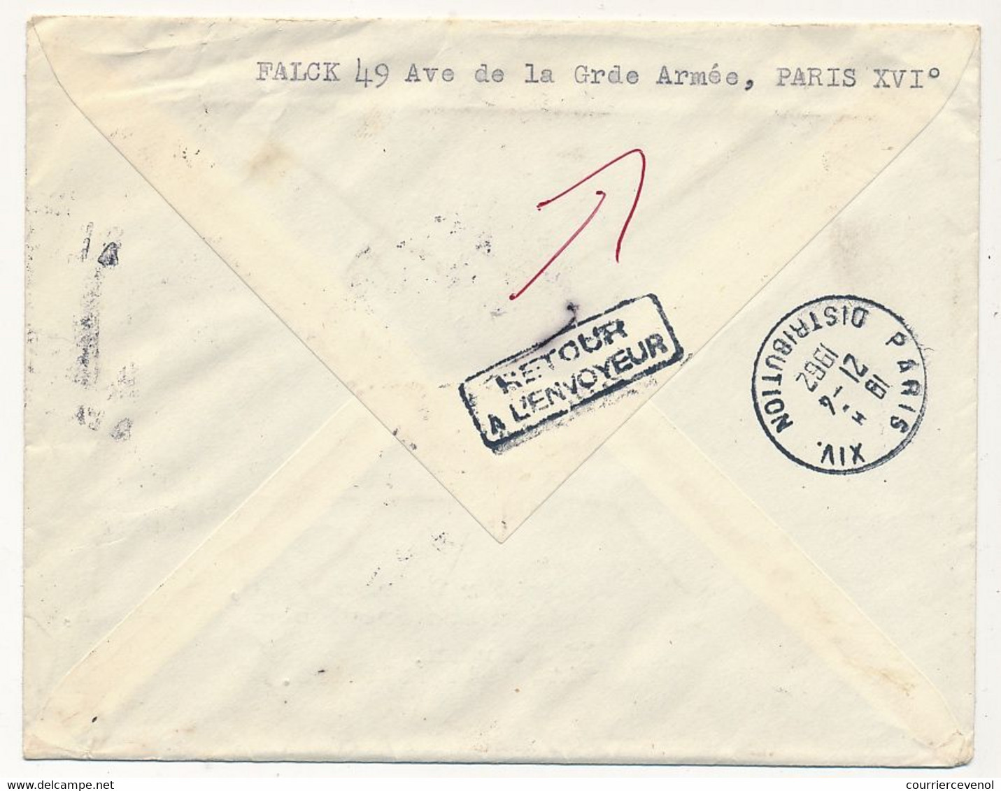 FRANCE - 0,25 UNESCO Bl Rue Cler 10/4/1962 - Cachets De Facteur Et De Retour - Inconnu Secrétariat Cité Universitaire - Briefe U. Dokumente