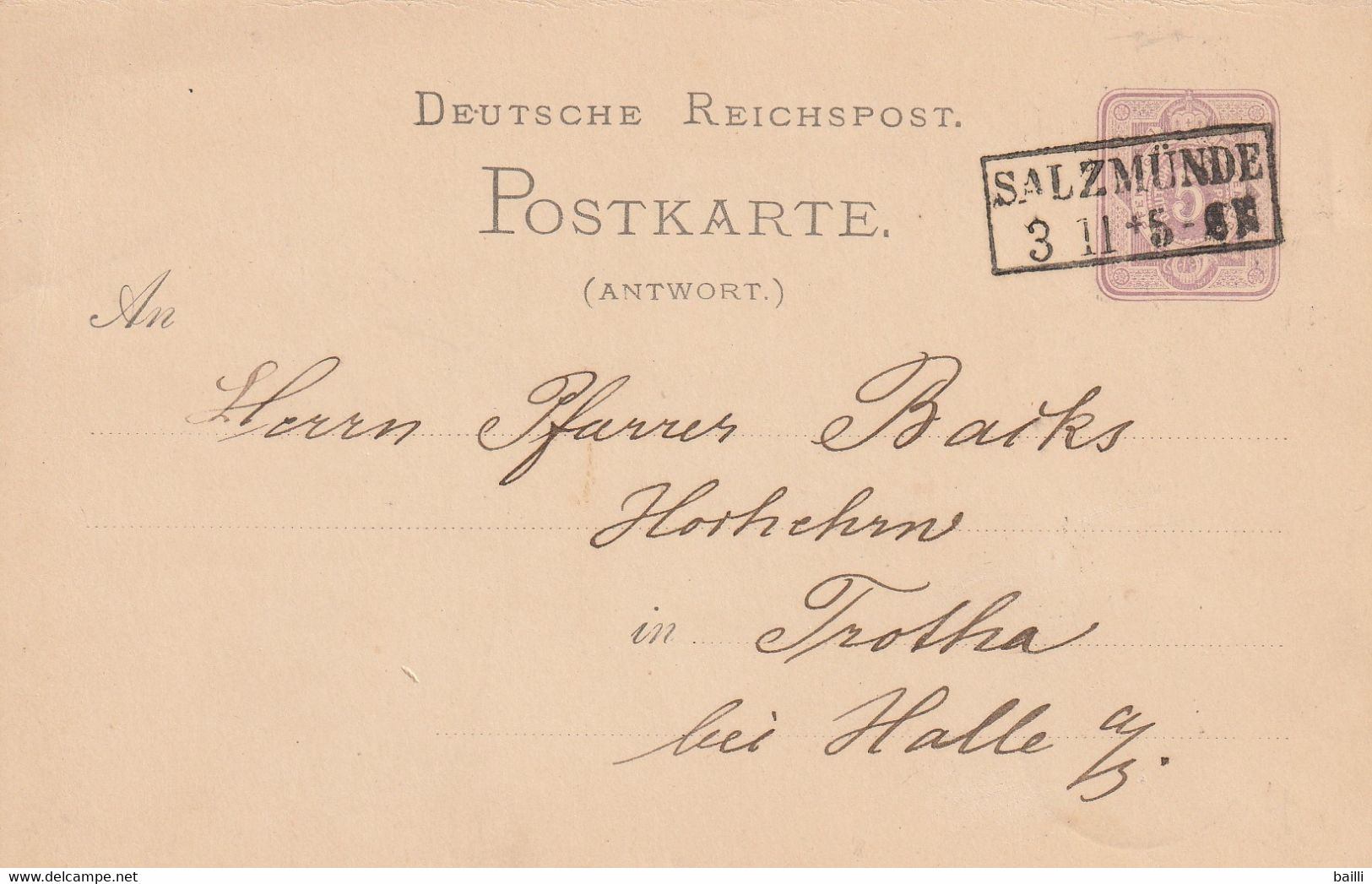 Allemagne Cachet Rectangulaire Salzmünde Sur Entier Postal 1882 - Brieven En Documenten