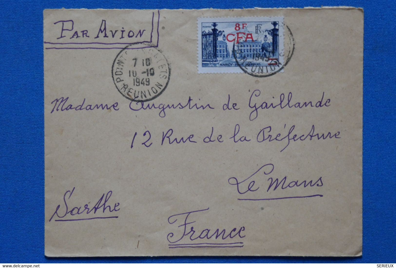 AB5 LA REUNION  BELLE LETTRE 1963 PETIT BUREAU  POINTE DES NEFFLES  POUR LE MANS  +CROIX ROUGE  +AFFRAN .INTERESSANT - Covers & Documents