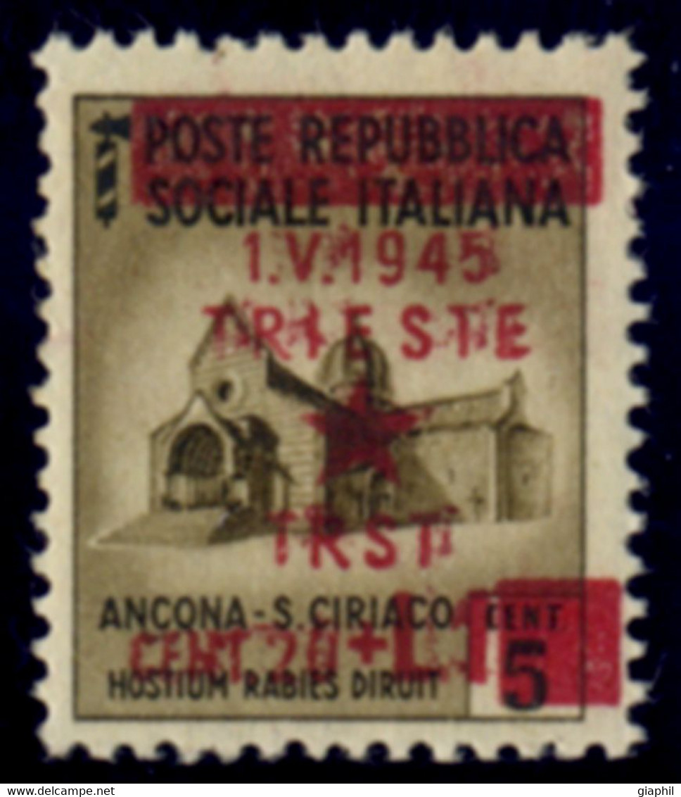 TRIESTE OCC. JUGOSLAVA 1945 20 C. + 1 L. SOPRASTAMPA SPOSTATA A DESTRA (Sass. 1h) MNH ** - Occ. Yougoslave: Trieste